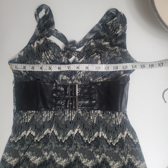 90s vintage Metropark mini dress Belted bikercore mobwive deep v front - Picture 8 of 10